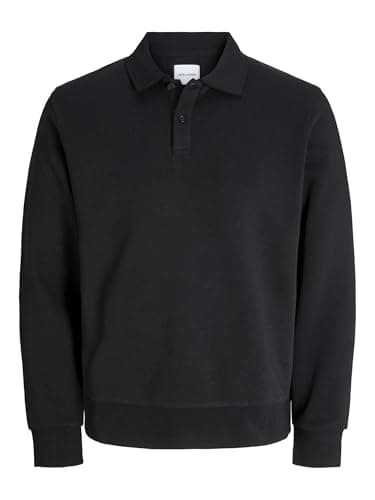 Image of JACK & JONES Mens Sweat Polo Long Sleeve Black XXL