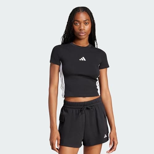 Image of adidas Women's Essentials 3 Stripes Slim Baby T-Shirt, Black/White, L