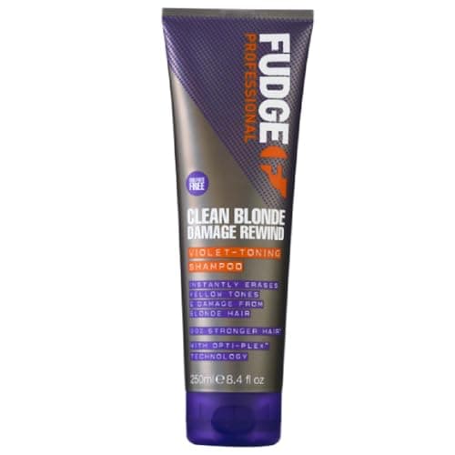 Image of Fudge Professional Clean Blonde Damage Rewind Shampoo, Intense Purple Toning for Blonde hair, Bond Repair Technology, Sulfate Free, 250 ml