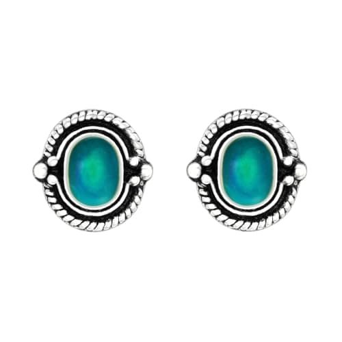 Image of Vintage Style Oval Colour-Changing Mood Sterling Silver Stud Earrings with Gift Box - 8mm x 7mm Retro