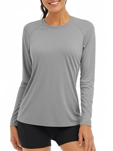 Image of TACVASEN Running Top Womens Long Sleeve UV Shirt UPF 50+ Sun Tops Sport Gym Shirt Workout T Shirt Outdoor Hiking Tops Cycling Jersey Rash Guard Light Grey