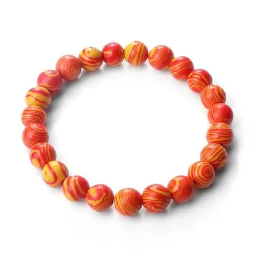 Image of Hemasa Handmade Natural Malachite Gemstone 8mm Round Beads Bracelet for Women (Orange)