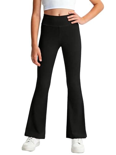 Image of Himcus Girls High-Waisted Flared Leggings with Tummy Control 4-Way Stretch Yoga & Dance Pants Quick-Dry School Trousers for Kids(Black,11-12 Years)