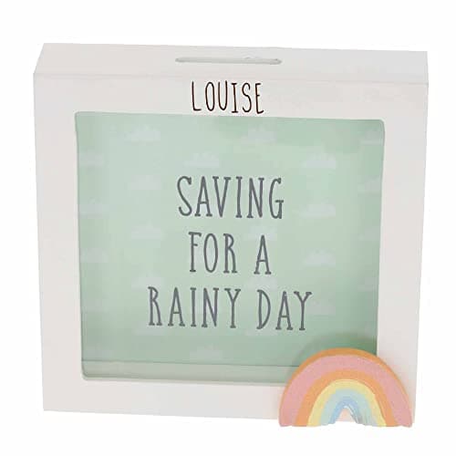 Image of Personalised Babies First Money Box Wooden Engraved Money Box Frame Saving For A Rainy Day Cream Rainbow Savings Bank for Babies Newborn Gift Kids Piggy Bank for Babies
