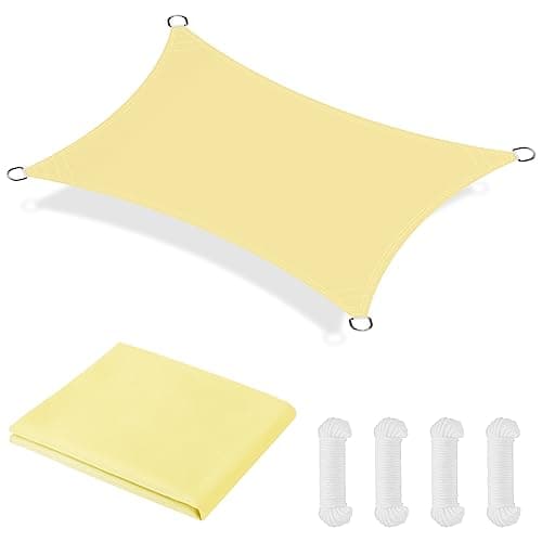 Image of OFFCUP Sun Shade Sail, 2m x 3m Rectangle Awning Canopy, 160gsm Waterproof Shade Sail Garden Sun Sail Patio Canopy 90% UV Block with Free Rope, for Outdoors, Garden, Patio, Yard, Party (Beige)