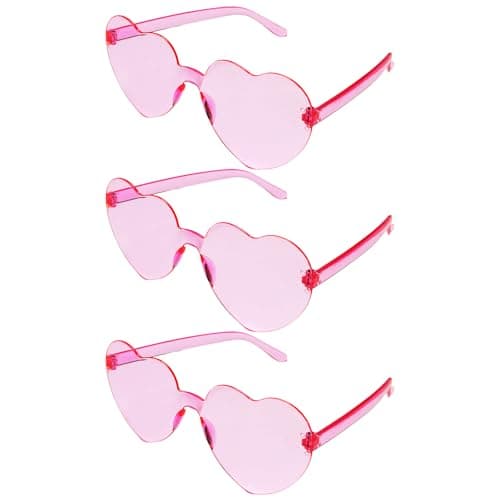 Image of Bliceon 3 Pcs Heart Glasses, Pink Heart Shaped Sunglasses, Rimless Pink Sunglasses for Birthday Party, Beach Party