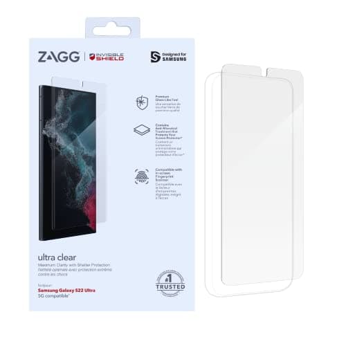 Image of ZAGG InvisibleShield Ultra Clear for Samsung Galaxy S22 Ultra- Impact Protection, Touch Sensitive, Easy Application, Full Coverage