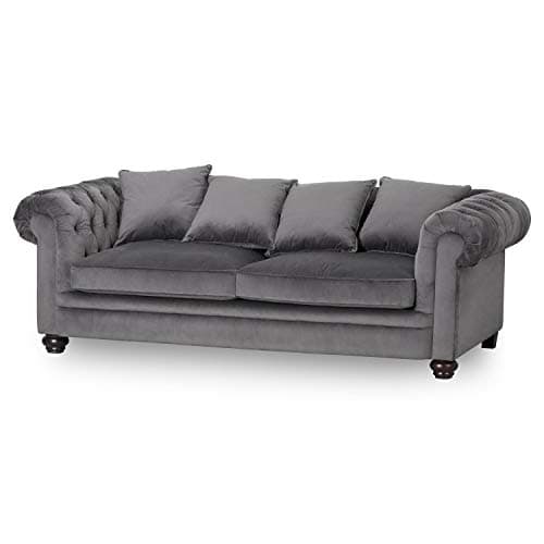 Image of Hill 1975 Grey Velvet Large Chesterfield Three Seater Sofa 19853