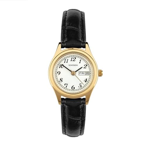 Image of Sekonda 27mm Hughes Womens Gold Classic Quartz Watch with Day Date White Dial Analogue Display 30m Water Resistant