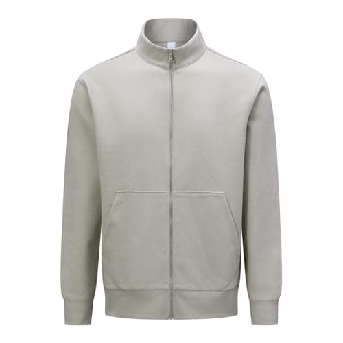 Image of Allthemen Men's Full Zip Sweatshirt Mock Neck Stretch Casual Lightweight Jacket Sport Jumper Long Sleeve Beige M