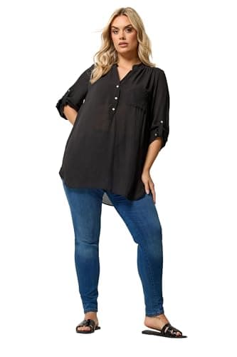 Image of Yours Curve Half Placket Shirt - Women's - Plus Size Curve Black