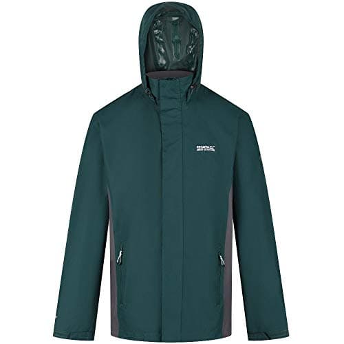 Image of Regatta Matt Waterproof Taped Seams Mesh Lined Concealed Hood Inner Pocket Jacket - Deep Pine/Magnet, M