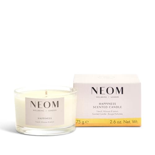 Image of Neom- Happiness Scented Candle, Travel Size | Essential Oil Aromatherapy Candle | Neroli, Mimosa & Lemon | Scent to Make You Happy,White,1101175