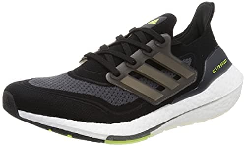 Image of adidas Ultraboost 21 Primeblue Men's Running Shoe, Core Black Silver Met Solar Yellow, 8.5 UK