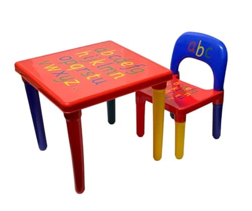 Image of Trendi ABC Alphabet Plastic Table & Chair Set - Vibrant, Durable Kids Furniture for Learning & Play | Toddlers | Multi-Color Plastic Furniture for Kids UK (Red & Blue)