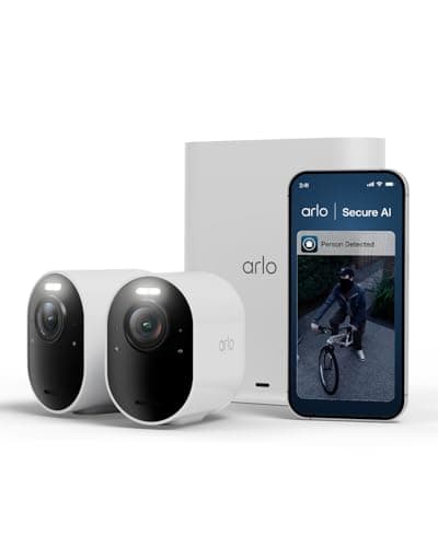 Image of Arlo Ultra 3 Security Camera Outdoor Wireless, 4K UHD, 180 View, AI Detection, Auto Tracking, Colour Night Vision, CCTV, Arlo Secure Trial Included, 2 Cameras with Smarthub for Local Storage, White