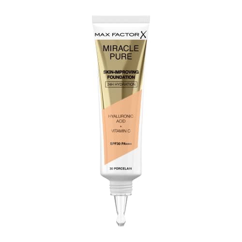 Image of Max Factor Miracle Pure Liquid Foundation, Porcelain, Full Coverage, Flawless and Radiant Finish, Lightweight Formula, Smudge Resistant, Non Pore-Clogging, Fragrance Free, 35ml