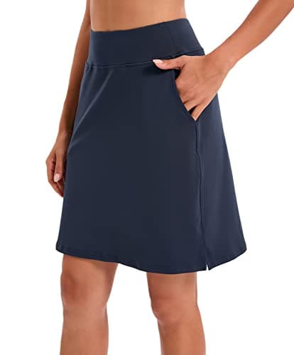 Image of Jhsnjnr Women's Knee Length Skort High Waist Midi Sports Skirt Workout Golf Tennis Skirts Navy Blue