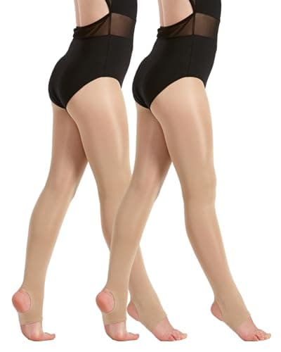 Image of 2 Pairs Shimmer Stirrup Dance Tights - Light Toast - Age 9-11