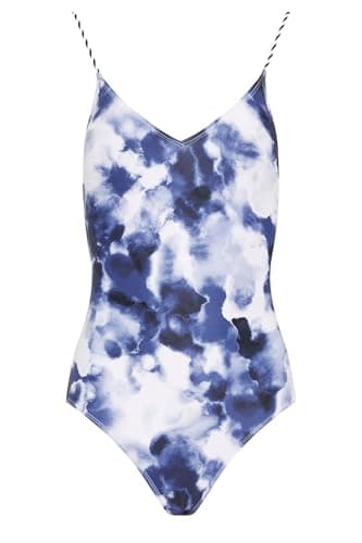 Image of Long Tall Sally - LTS Tall Blue Abstract Twist Strap Swimsuit - Women's