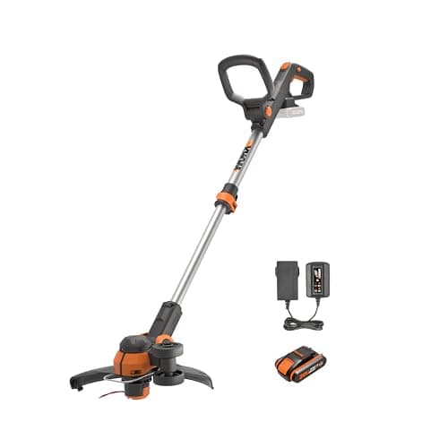 Image of WORX WG163E.1 20V 30cm Cordless Line Trimmer with One Battery and Charger - Lightweight Grass Trimmer with Instant Conversion to Wheeled Edger, CommandFeed Technology, and PowerShare System
