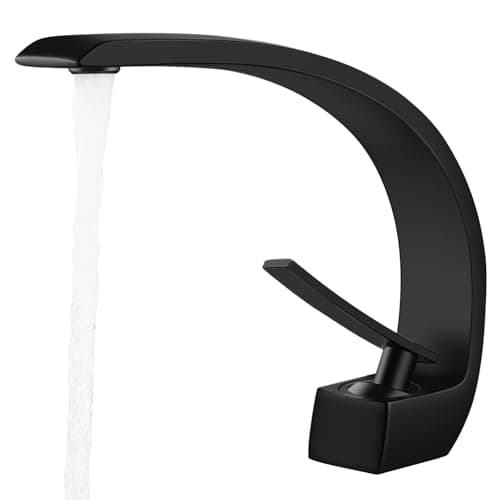 Image of Bathroom Taps Black Basin Mixer Tap Single Lever Bathroom Sink Taps Matte Black Modern Basin Tap 1 Hole Brass, Mono Sink Faucet with Hot and Cold G1/2 Adaptor for Washroom, Cloakroom