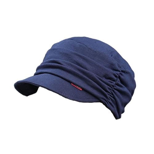 Image of AIDIER Women Pleated Soft Baseball Cap Peaked Chemo Cap Bamboo Baseball Cap Soft Newsboy Hat Cancer Headwear Chemo Cap with Brim for Hair Loss Ladies Beret Hat Slouchy Bonnet Navy Blue