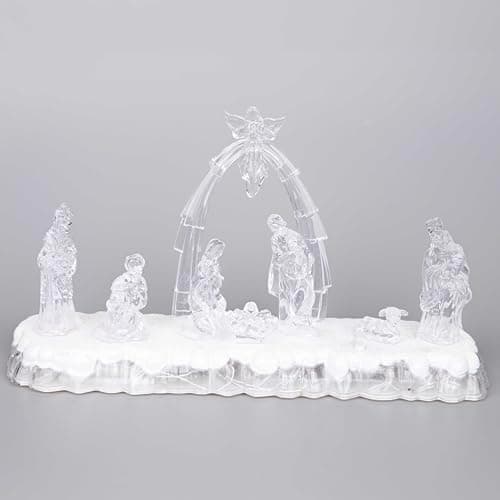 Image of 32cm Christmas Pre-Lit LED Musical Nativity Scene Acrylic Sculpture Battery Operated Light Up Xmas Tabletop Home Decorations