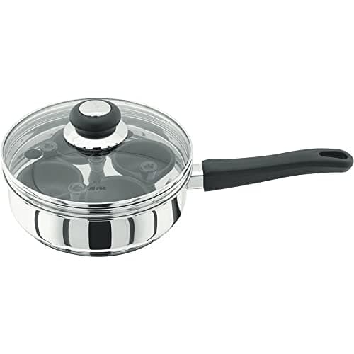 Image of Judge Vista Stainless Steel Four-Cup Egg Poacher and Frying Pan, 20cm, Shatterproof Vented Glass Lid, Induction Ready, Oven Safe