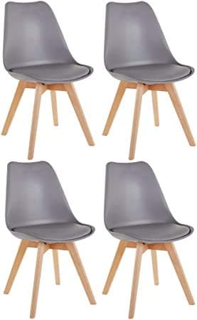 Image of Millhouse Dining Chair with Natural Wood Legs and Cushioned Pad, Contemporary Design for Office, Lounge, and Kitchen (Grey, Set of 4)