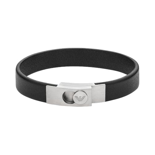 Image of Emporio Armani Men's Stainless Steel and Black Leather Strap Bracelet, EGS3087040