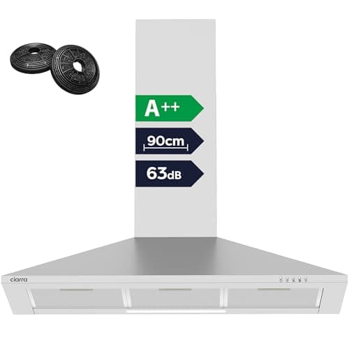 Image of CIARRA 90cm Wall-Mounted Cooker Hoods 900mm CBCS9201 with Carbon Filters LED Light Stainless Steel Chimney Vent Hood Recirculating&Ducting Kitchen Ventilation Extractor Fan