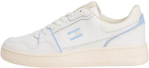 Image of Tommy Jeans Women’s Retro Basket Low Top Cupsole Trainers, White (Ecru/Light Blue), 6.5