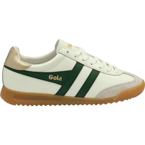 Image of Gola Torpedo Leather Women's 80S Gum Sole Wingflash Brandin Trainers (White Green, UK 7)