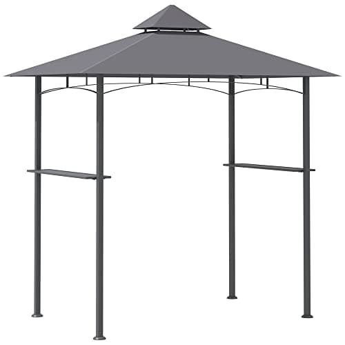 Image of Outsunny 2.5x1.5m (8'x5') Grill Gazebo Canopy, Double Tiered Outdoor BBQ Gazebo Shelter with 2 Side Shelves for Garden, Patio, Barbecue, Picnic, Grey