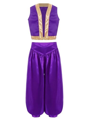 Image of Kaerm Boys Super Cartoon Plumber Outfit Game Character Clothes Arabian Prince Vest Bloomers Set Purple 7-8 Years