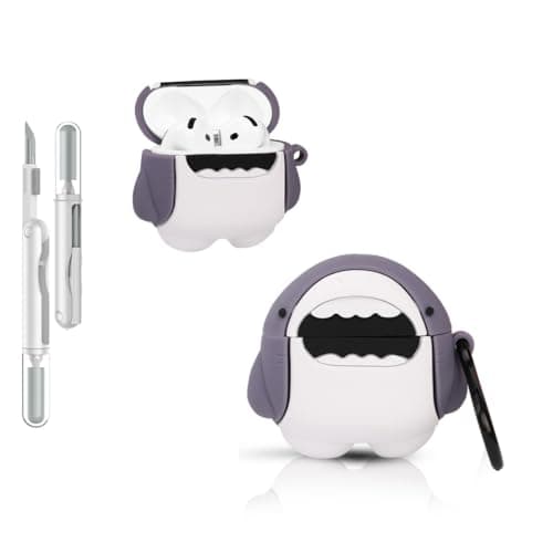 Image of Folaxshoo Compatible with AirPods 4 Case Cute 3D Cartoon Funny Cover with Cleaner Kit[PP Animal] (Shark)