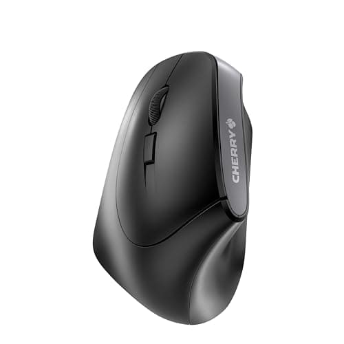 Image of CHERRY MW 4500 LEFT, Ergonomic Vertical Mouse for Left-Handers, Wireless (2.4 GHz RF), 3-Stage Adjustable Resolution up to 1200 Dpi, Battery-Powered, Black