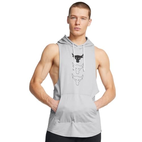 Image of Under Armour Men's Project Rock Payoff Sleeveless Hoodie, (011) Mod Gray Medium Heather / / Black, L