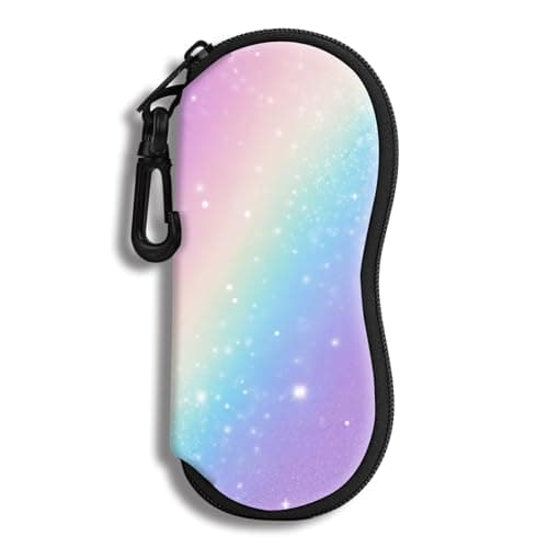 Image of Hion Eyeglass Case Sunglasses Soft Pouch with Belt Clip Ultra Light Neoprene Zipper Eyeglass Case Printed Sunglass Bag for Stylish Portable Travel Glasses Casefor Men & Women(Rainbow)