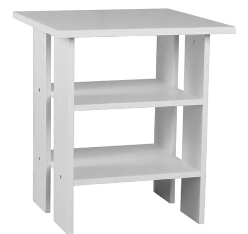 Image of HOMION Modern Side Table with Storage Shelves, Square Bedside Stool, 2-Tier Industrial Coffee Table for Living Room, Bedroom, Free-Standing Caravan, Kitchen (White)