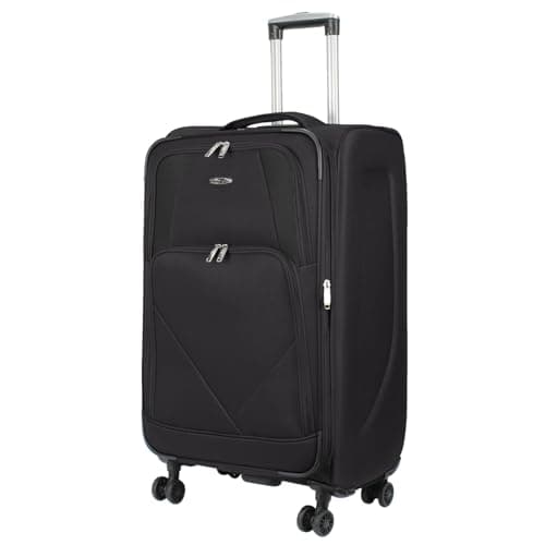 Image of ARIANA® Medium Suitcase Expandable Lightweight Soft Shell Hold Luggage, 4 Wheel Spinner, Combination Lock, Telescopic Handle, Checked Travel Suitcase Medium (Solid Black)