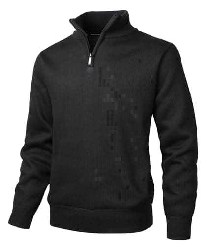 Image of Herothorn Men's Half Zip Sweater Jumper Fleece Lined Knit Stand Up-Collar Pullover Warm Long Sleeve Knitwear Tops Black