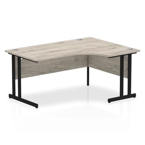 Image of Mr Office Impulse Right Crescent Desk, Black Cantilever Leg, Grey oak, 1600