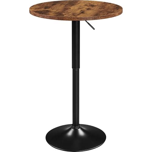 Image of Yaheetech Round Bar Table for Cocktail Bar Home Bar Pub Coffee Tea Dining Bistro Table, Rustic Brown