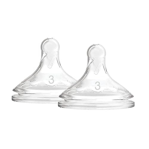 Image of Dr Brown's Natural Flow Level 3 Wide-Neck Baby Bottle Silicone Teat, Medium-Fast Flow, 6m+, 100 Percent Silicone Bottle Teat, Pack of 2