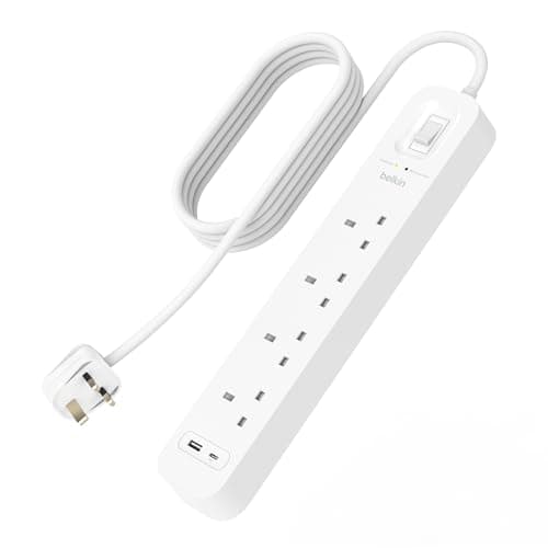 Image of Belkin 4-Outlet Surge Protector Power Strip, Wall-Mountable with 4 AC Outlets, 2M Power Cord, & Green Indicator Light - USB-C Port & USB-A Port w/USB-C PD Fast Charging - 525 Joules of Protection