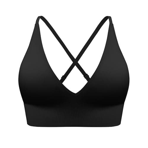 Image of MUNSKT Classical Sports Bras Adjustable Shoulder Strap Bra Seamless Wirefree Removable Push Up Bra Sleep Bralette for Workout Yoga Daily Wear (UK, Alpha, M, Regular, Regular, Black)
