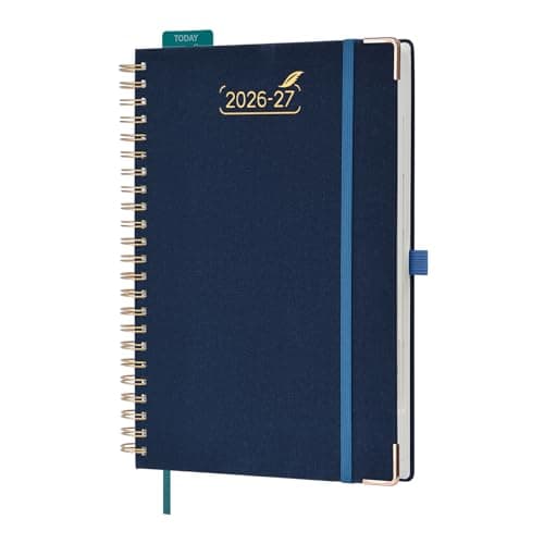Image of BEZEND A4 Academic Diary 2026-2027 Page A Day Spiral (Aug'26-Jul'27). Daily Planner with 30 Minute Intervals. Appointment Book with Tabs & Pocket. for Work and Home. PU Leather Hardback, Prussian Blue