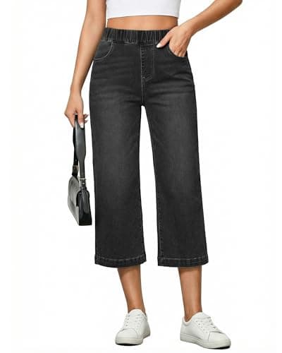 Image of Vetinee Cropped Jeans for Women UK Mom Jeans for Women UK Washed Black Size XX-Large Fits UK 24-26